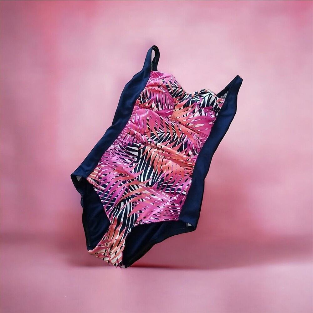 Women's Gabar Sz 12 Tropical Print Ruched One Piece Swimsuit Swim Bathing‎ Suit